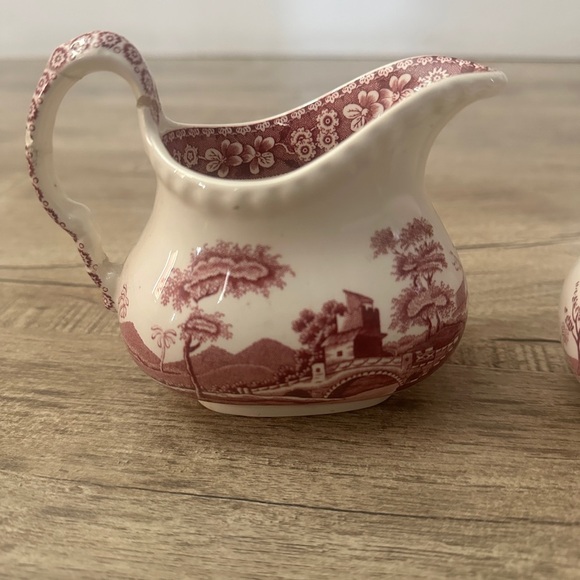 Copeland Spode's Tower, Pink/Red Mini Creamer & Lidded Sugar Box, c1920-1930s - Picture 2 of 9